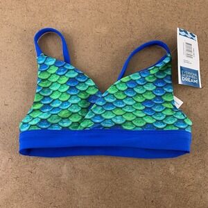 Fin Fun Girls Size Small Aussie Green Blue Reversible Bikini Top NWT
